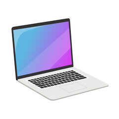 Open laptop with gradient background on devices screen isolated on a white background.	
