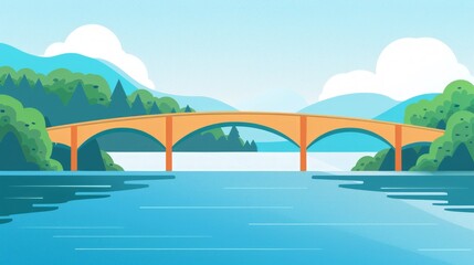 Flat style illustration, a simple bridge spanning over troubled waters, symbolizing as a bridge to freedom, minimalist and hopeful, copy space