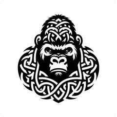 gorilla silhouette in animal celtic knot, irish, nordic illustration