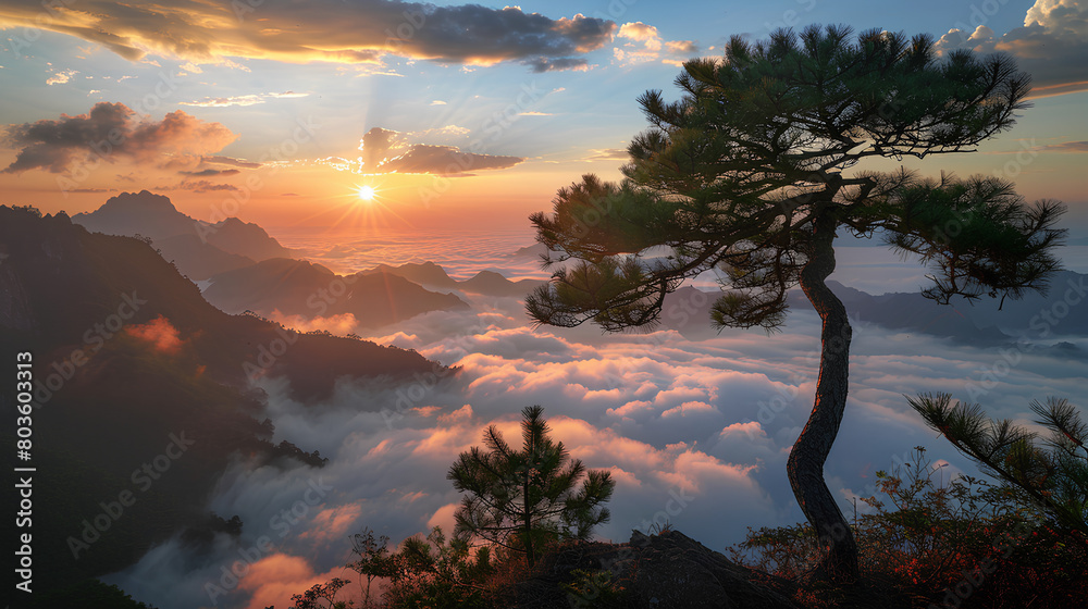 Poster sunrise over the mountains