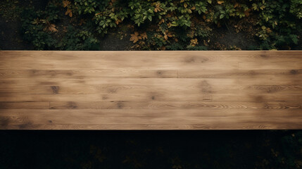 imagine A minimalist aerial shot of an empty wooden table in a natural beech tone.