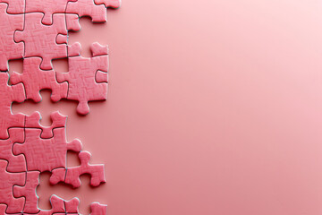 Pink puzzle pieces. Copy space
