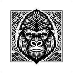 gorilla silhouette in animal ethnic, polynesia tribal illustration