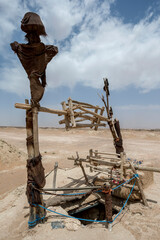 An old well which was used to lift water from a khettara in the Tafilalet Basin near Rissani in Morocco.This system of moving water in underground draining galleries dates from the 14th century.