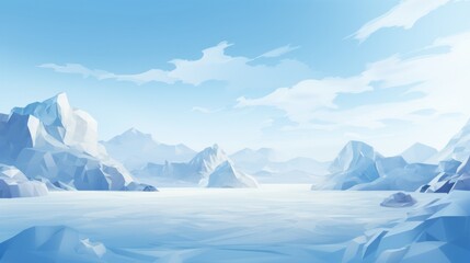 Ice and snow-themed low poly background, featuring whites and light blues for a chilly atmosphere, wallpaper, copy space