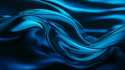 Macro closeup of wavy blue liquid curves in motion - minimal fluid backdrop. 