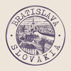 Obraz premium Bratislava, Slovakia Stamp City Postmark. Silhouette Postal Passport. Round Vector Icon. Vintage Postage Design.