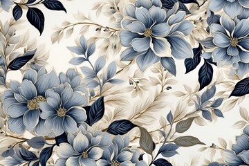 Floral blues in muted earth tones, intricate seamless pattern ideal for subtle fabric and textile design ,  seamless pattern