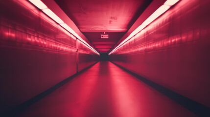 Red-Lit Corridor With Vanishing Point Perspective