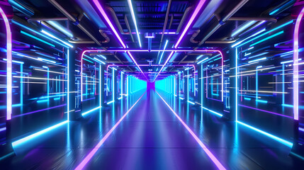 Fototapeta premium Neon-Lit Tunnel Illuminated by Vibrant Lights