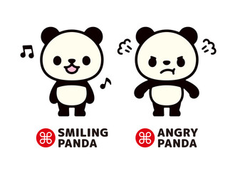 Illustration set of cute characters of laughing panda and angry panda