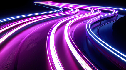 Vibrant Light Trails on a Curved Road at Night