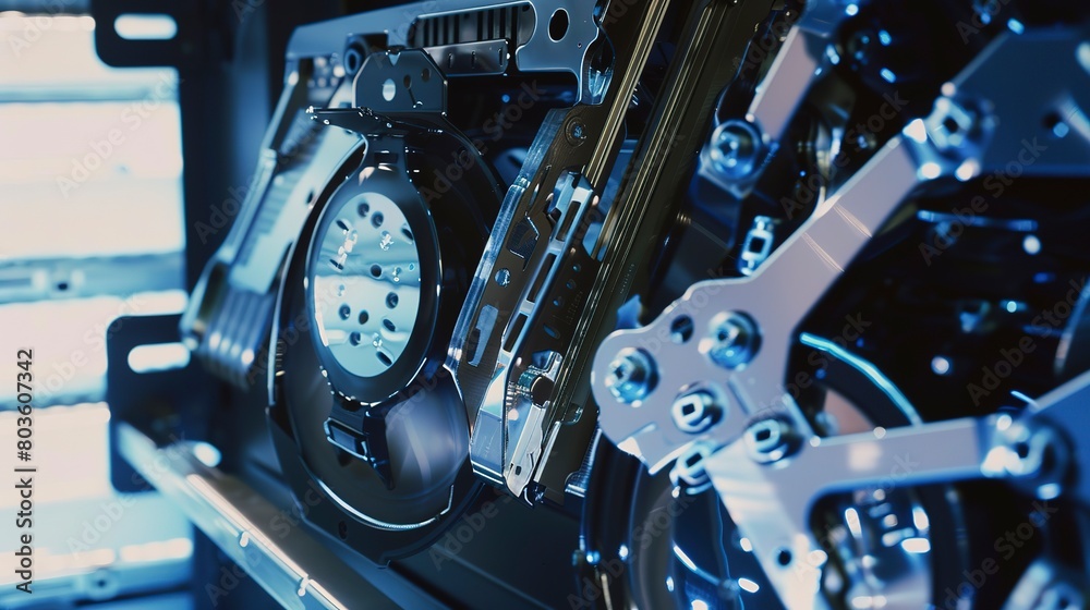 Sticker Replacing hard drives in a storage array, close-up, detailed extraction and insertion 