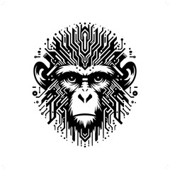 monkey silhouette in animal cyberpunk, modern futuristic illustration