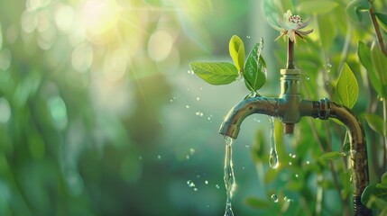 Fresh clean water dropping from the tap. Safe the planet and natural resources. Looking after natural resources for future generation. water. Illustrations