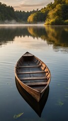 Obraz premium boat on lake Golden Reflections Tranquil Lakeside Sunset
