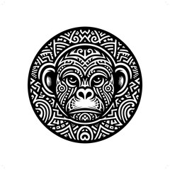 monkey silhouette in animal ethnic, polynesia tribal illustration