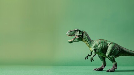 Toy dinosaur on green background