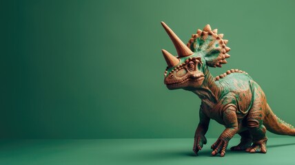 Fototapeta premium Realistic model of horned dinosaur on green background