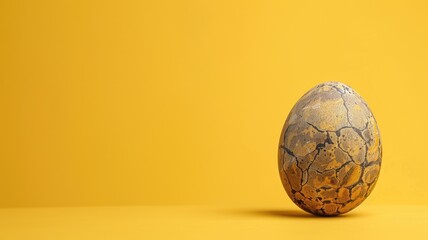 Fototapeta premium Single speckled egg against yellow background