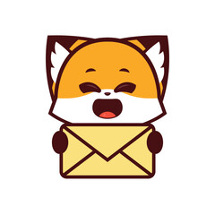 Fototapeta premium Cute Fox with happy expression Holding a Mail Icon, vector icon, vector logo, vector sign