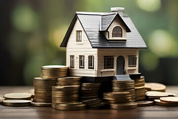 Tiny House / Mini house on stack of coins, Property Investment concept , Income, Tax
