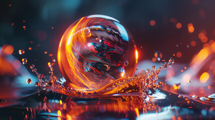 Reflective Liquid Sphere with Colorful Swirls