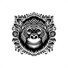 orangutan silhouette in animal ethnic, polynesia tribal illustration