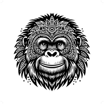 recommend clip art: orangutan silhouette in animal ethnic, polynesia tribal illustration