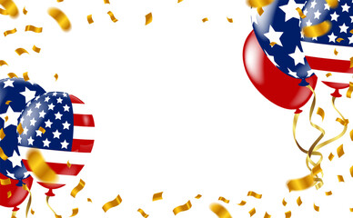 USA Independence Day background with balloons and confetti. Vector illustration.