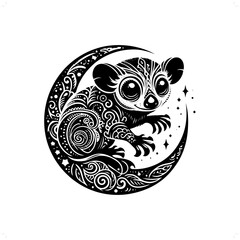 Tarsier silhouette in bohemian, boho, nature illustration