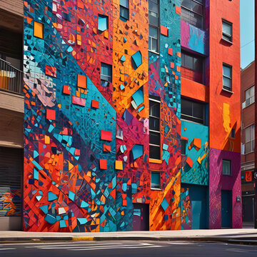 Urban schene with mosaic in modern architecture 