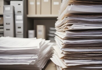 Stack of paper in office. Busy work, high pressure, work. Study. 