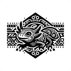 salamander; axolotl silhouette in animal ethnic, polynesia tribal illustration