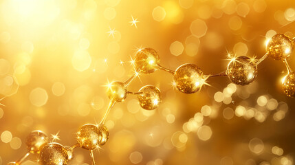 Golden Molecule or Atom isolated on soft background, Concept skin care Cosmetics background,