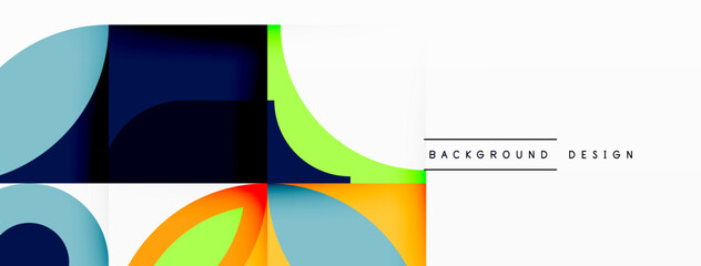 An artistic design featuring circles and squares in shades of electric blue on a white background. A modern techinspired pattern with a splash of azure