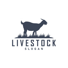 Goat logo design vector goat farm illustration cattle livestock silhouette retro rustic