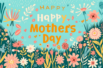 Illustration of the text 'Happy Mother's Day,' surrounded by flowers