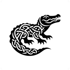 alligator; crocodile silhouette in animal celtic knot, irish, nordic illustration