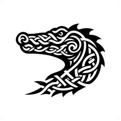 alligator; crocodile silhouette in animal celtic knot, irish, nordic illustration