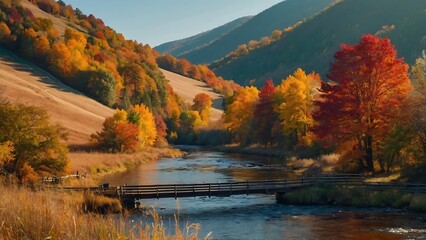 Fototapeta premium fall in the mountains Autumn Tranquility Scenic Countryside in Fall 