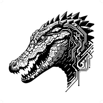 recommend clip art: alligator; crocodile silhouette in animal cyberpunk, modern futuristic illustration
