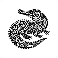 alligator; crocodile silhouette in animal ethnic, polynesia tribal illustration