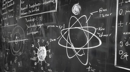 Intricate Scientific Formulas and Equations Scribbled on Chalkboard in Classroom