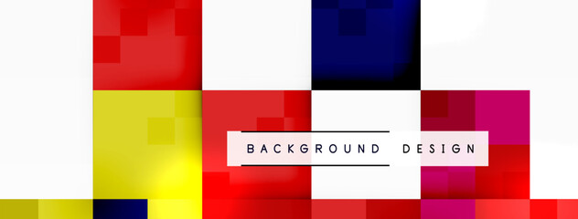 A dynamic design featuring rectangles in tints and shades of electric blue and magenta, arranged in parallel with symmetry. A modern art pattern for a brand with a bold font