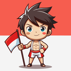 Chibi Character with Red and White like Indonesia Independent Day, for your gaming character or greeting card