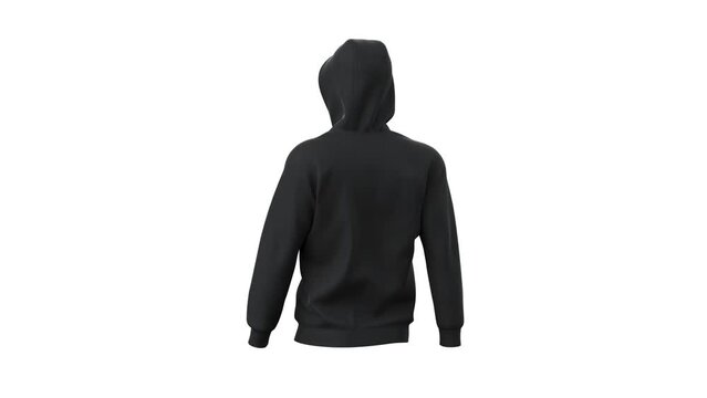 hoodie with hood mockup, walking loop animation isolated on white clothing design