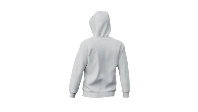 hoodie with hood mockup, walking loop animation isolated on white clothing design