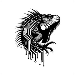 Naklejka premium iguana reptile silhouette in animal cyberpunk, modern futuristic illustration