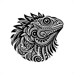 iguana reptile silhouette in animal ethnic, polynesia tribal illustration